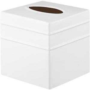 Monarch Abode Tissue Box Cover Square Handcrafted Border Embossed White Metal Tissue Holder Box for Bathroom Accessory, Aesthetic Decorative Facial Napkin Cube for Modern Home Decor
