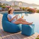 Outdoor Bean Bag Chair Set with Ottoman, Waterproof, Teardrop Boat Bean Bags and Matching Square Footrest, Breathable Weather Resistant Fabric for Marine Patio Pool(Blue)