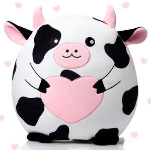 Leyndo Cow Plush Pillow 14 Inch Cow Stuffed Animal Toy Soft Cuddly Stuffed Animal Plushie Kwaii Plush Toys for Birthday Party Favor Bedroom Sofa Car Decorations