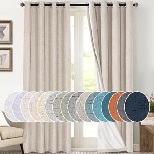 PrinceDeco Linen Blackout Curtains for Bedroom 108 Inches Long Thermal Insulated Textured Blackout Curtains for Living Room Grommet Heat and Full Light Blocking Drapes 2 Panels, Natural, 52x108 Inch