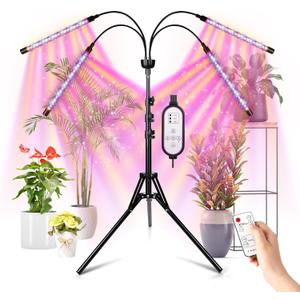 LED Grow Lights for Indoor Plants Full Spectrum with 15-63 inches Adjustable Tripod Stand, Red Blue White Floor Grow Lamp with 4/8/12H Timer with Remote Control