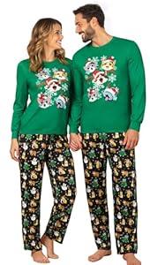 ALISISTER Christmas Pajamas for Women Matching Couple Pjs Set Funny Cats Xmas Tree Shirt and Sleep Pants 2 Piece Holiday Long Sleeve Sleepwear M