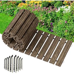 Amazer Wooden Garden Pathway, 12 FT Roll Out Straight Walkway, Widened Plank Non-Slip Outdoor Walkway Path with 8 Stakes, Garden Lawn Pavers for Outside Walkway Backyard Wedding Party Boardwalk, Brown
