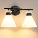 WOSHITU Black Bathroom Vanity Light Fixtures: Bathroom Lighting Fixtures Over Mirror 17.3 inch with Milky White Frosted Glass, 2-Lights Mid Century Modern Vanity Lighting Wall Light(Exclude Bulb)