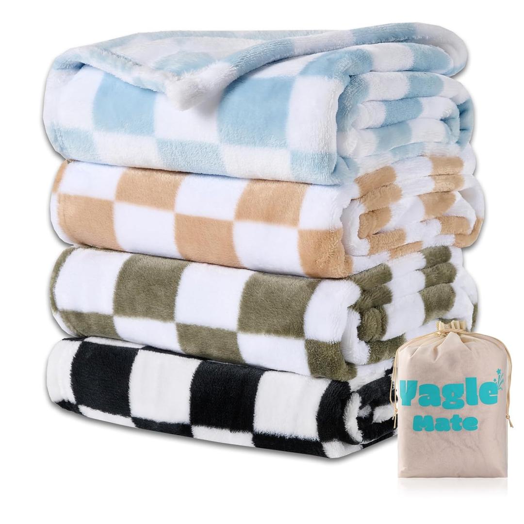 4 Pcs Baby Blankets, Fluffy Small Crib Blankets for Boys, Fleece Checkered Blanket, Toddler Receiving Blankets 3040