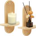 Bohemian Wood Candle Sconces Set of 2 - Wall Mounted Candle Holders Art Decor, Rustic Farmhouse Floating Wall Sconces Shelf for Living Room, Dining Room, Hallway