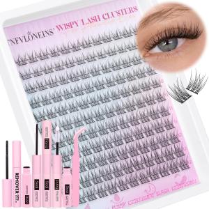 Wispy Lash Clusters Kit Natural Lash Extension Kit 9-12MM Cluster Eyelash Extensions Kit DIY Eyelash Extension Kit Individual Lashes Clusters Eyelash Extension with Lash Remover by TNFVLONEINS
