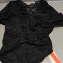 Popilush Long Sleeve Body Suits Womens Tummy Control Open Back Sheer Top Built in Bra Turtleneck Lace Shapewear Bodysuit M