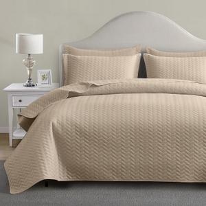 Maple&Stone Quilt Set King Size, Lightweight Beige Bedspread Ultrasonic Chevron Pattern Light Coverlet for All Season Comforter Bedding Decor - 3 Piece King Bed Cover Sets (King (106'' x 96''))