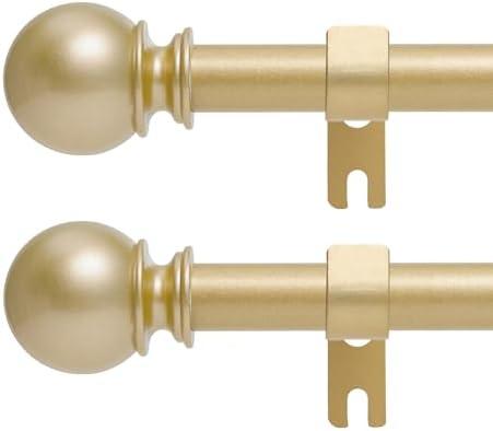 Gold Curtain Rods for Windows 28 to 60 Inch - 2 Pack 5/8” Black Metal Heavy Duty - Decorative Window Small Curtains Rod with Brackets for Kitchen, Bathroom, Sliding Cafe Drapery Rods Door