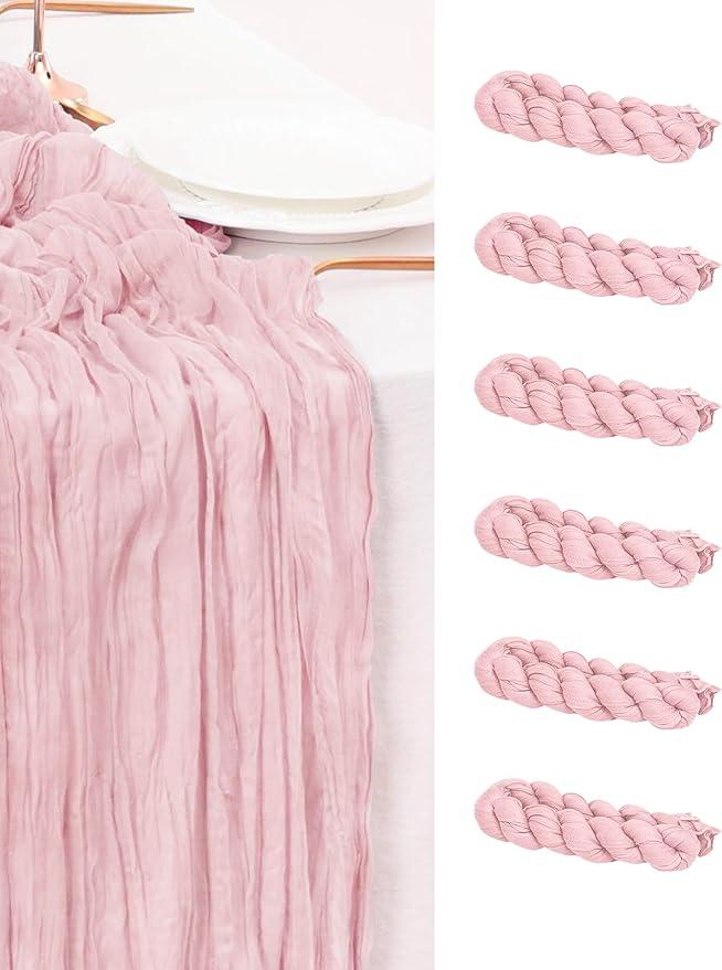 FUANGUI 6 Pack 35x120 Inches Pink Cheesecloth Table Runner 10Ft, Valentine‚Äôs Day Decoration Boho Gauze Romantic Coral Cheese Cloth Table Runner for Bridal Baby Shower Wedding Birthday