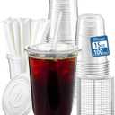 Homestockplus 15 oz Clear PET Plastic Cups with Lids and Straws - 100 Pack Leak-Proof Disposable Plastic Coffee Cups Iced Coffee Cups for Smoothies, Bubble Tea & To-Go Cold Drinks
