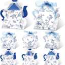 24Pcs Mini Blue and White Flower Party Gift Box Tea Party Teapot Candy Box with Chinoiserie Floral Printed Party Supplies For Wedding Bridal Birthday Baby Shower Treat Box for Tea Party Decor