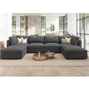 HONBAY Modular Sectional Couch with Storage Corduroy Sofa with Chaise U Shaped Sectional Couches for Living Room,Dark Grey