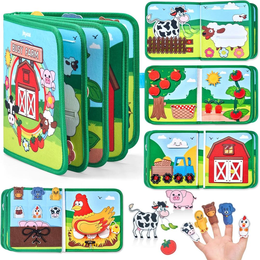 JoyCat Farm Busy Book for Toddlers 13 Quiet Montessori Activity Book with 15 Daily Life Activities, Screen-Free Travel Toy for Toddlers, Easter Basket Stuffers Gifts Kids