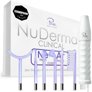 Pure Daily Care NuDerma Clinical Portable Skin Therapy Wand, Machine with 6 Fusion Neon + Argon Wands – Anti Aging Clarifying Skin Tightening & Radiance Wrinkle Reducing, 7 Piece Set