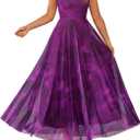 BTFBM Women Summer Floral Maxi Dresses Elegant Spaghetti Strap Dress Printed Party Dress Beach Long Dresses (Purple, M)