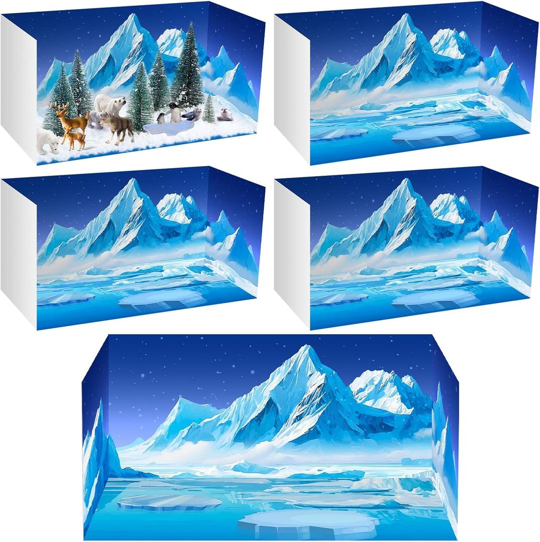 Hiboom 4 Pieces Arctic Style Diorama Box Polar Animal Diorama Cardboard Supplies Arctic Animal Habitat Project Supplies with Double Sided Tapes for Project Display, DIY Crafts, 19.7 x 8.7 x 8.3 Inches