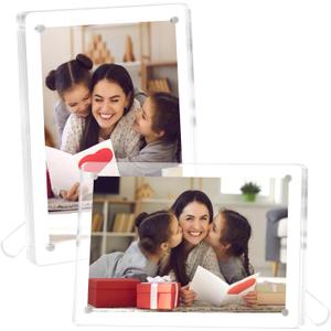 FIXSMITH 4x6 Acrylic Picture Frames 2 Pack, Clear Picture Frame with Stand, Magnetic Acrylic Photo Frames for Tabletop Display Horizontally or Vertically, Acrylic Floating Frame for Home Office (4"6")