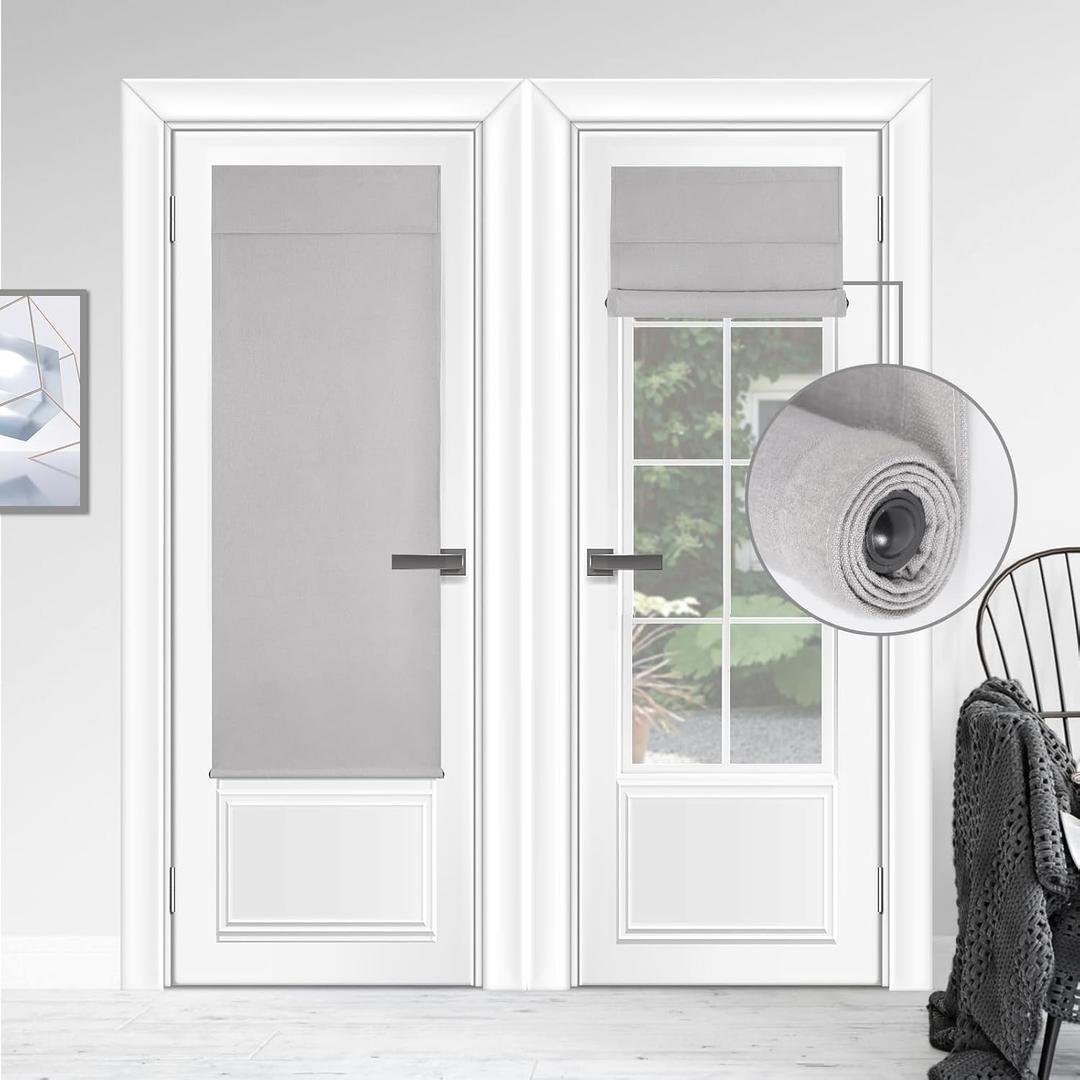 WDFour Cordless Blackout Door Curtains, Triple Layers 100% Light Blocking & UV Protect, Noiseless Adjustable Roller Shade, No Drill Window Blinds for Office, Ward, Home (20Wx70L,Light Gray,1 Piece)