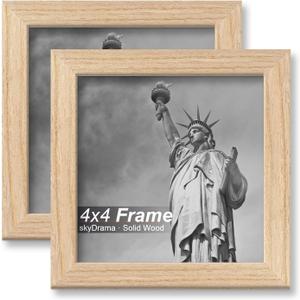 Natural Solid Wood 4x4 Picture Frame, Display 4 x 4 Inch Picture Poster Photo, Vertical & Horizontal Wall Hanging - 2 Pack/Black/4"x4"