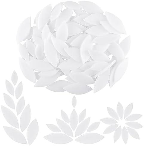 Yoption 40 Pieces Petal Mosaic Tiles, Hand-Cut Stained Glass Flower Leaves Tiles for Art Craft and Home Decorations (White)