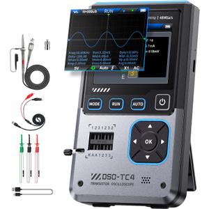 FNIRSI DSO-TC4 Handheld Oscilloscope, 10MHz Bandwidth 48MSa/s Sampling Rate Transistor Tester Digital Oscilloscope DDS Signal Generator 3 in 1, Voltage Continuity Zener Diode Triode Component Tester