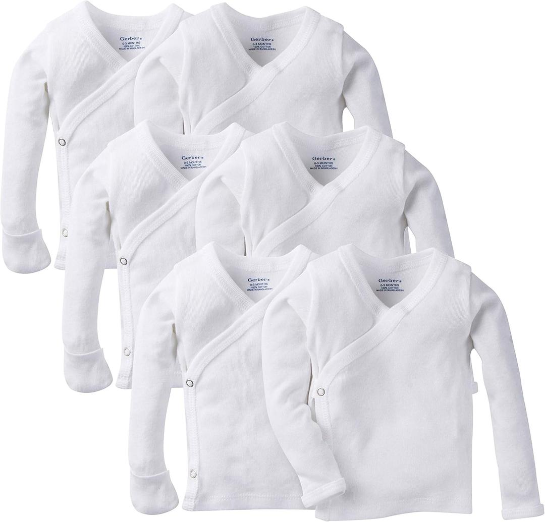Gerber Baby 6-Pack Long-Sleeve Side-Snap Mitten-Cuff Shirt (Newborn, White)