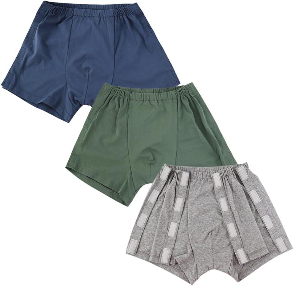 3 Pack Post Surgery Boxer Briefs for Men, Adaptive Incontinence Underwear, Tear Away Underpants for Patients (S)
