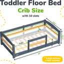 Ocodile Toddler Bed with Rails | Low Montessori Floor Bed Frame for Kids | Standard Crib Size Wooden Frame for Independent Toddlers 1-3 - Gray