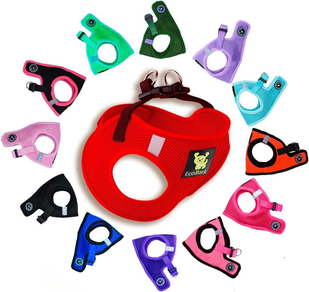 EcoBark Step in Dog Harness - Eco-Friendly Teacup Dog Harnesses for XXS, XS, and Small Dogs - Reflective and Adjustable Mini Body Halter Vest -Tiny Soft Mesh Toy Breed Harness (Red, XXXS) (XXXS- 2 to 3 lbs- Chest up to 10 in (Pack of 1))