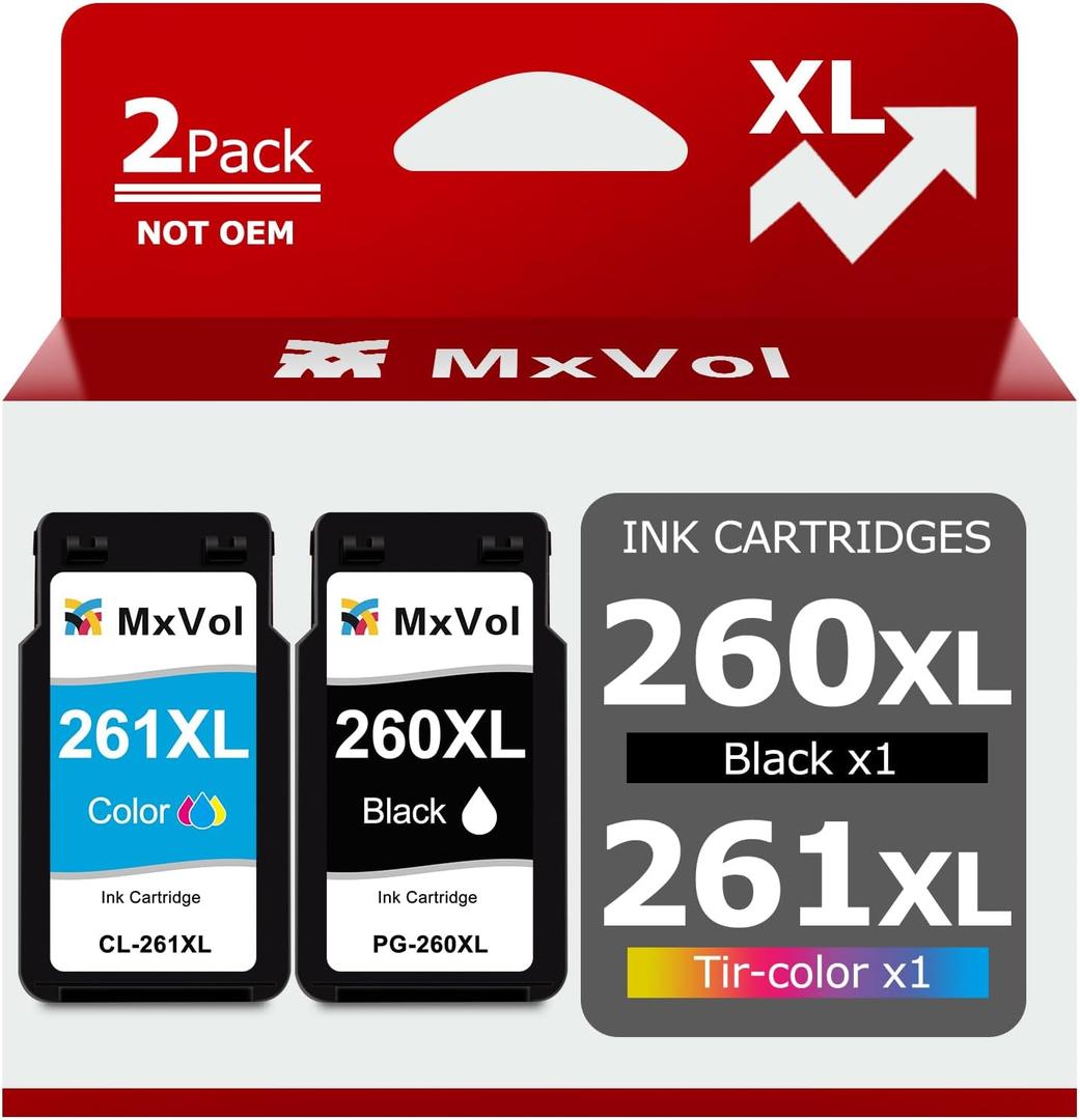 260XL 261XL Replacement for Canon Ink 260 and 261 Ink Cartridges PG-260 XL CL-261 XL for Canon Pixma TS6420a TS6420 TS6400 TR7020a TR7020 TR7000 TS5300 TS5320 Printer Ink Cartridge (1 Black, 1 Color)
