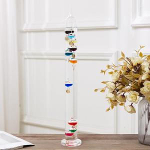 20.5inch Large Glass Galileo Thermometer with 10 Multi Colored Balls with Gold Tags from 60F to 96F Galileo Thermometer Gorgeous Gift for Family Friends Present Home Office Indoor and Outdoor Dcor