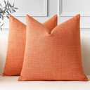 OTOSTAR Pack of 2 Throw Pillow Covers 24x24 Inch Linen Orange Pillowcases Farmhouse Decorative Solid Pillow Covers 60x60 cm Square Cushion Case for Home Decor Sofa Couch Bed (Orange)