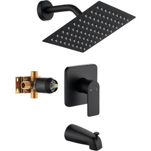 Black Tub Shower Faucet Set Complete with 8-Inch Rainfall Shower Head and Tub Spout Included Shower Valve Tub Shower Trim Kit Matte Black