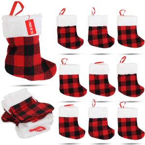 Iconikal 24-Pack Mini Christmas Stockings, 6-Inch, Red Buffalo Plaid Decoration Ornament