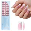 Dsixnails Pink Glitter Base Long Square French Tip Press on Nails | 150Pcs French Tip Nails, No Need to File, Soak Off Acrylic Nials, Full Cover Fake Nails Extensions for Women, 15Sizes