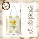Yellow Striped Sunflower Canvas Tote Bag for Books, Travel & Daily Use, Magnetic Buckle, 16x14 Inch