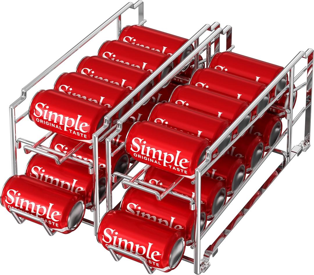 Simple Houseware Stackable Front Loading Beverage Can Dispenser Rack, Chrome - 2 Pack (Standard)