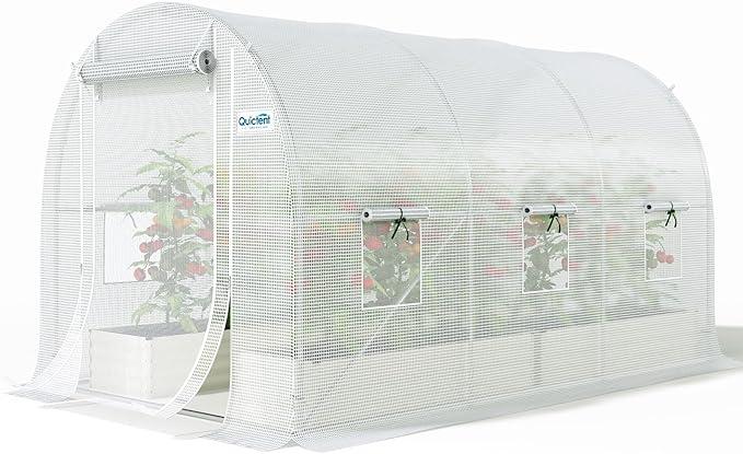 Quictent 10x7x7 FT Essential Greenhouse for Outdoors, Portable Walk-in Tunnel Hoop House with 6 Screen Windows & Zipper Door, Heavy Duty Frame for Garden Plant Vegetable, White