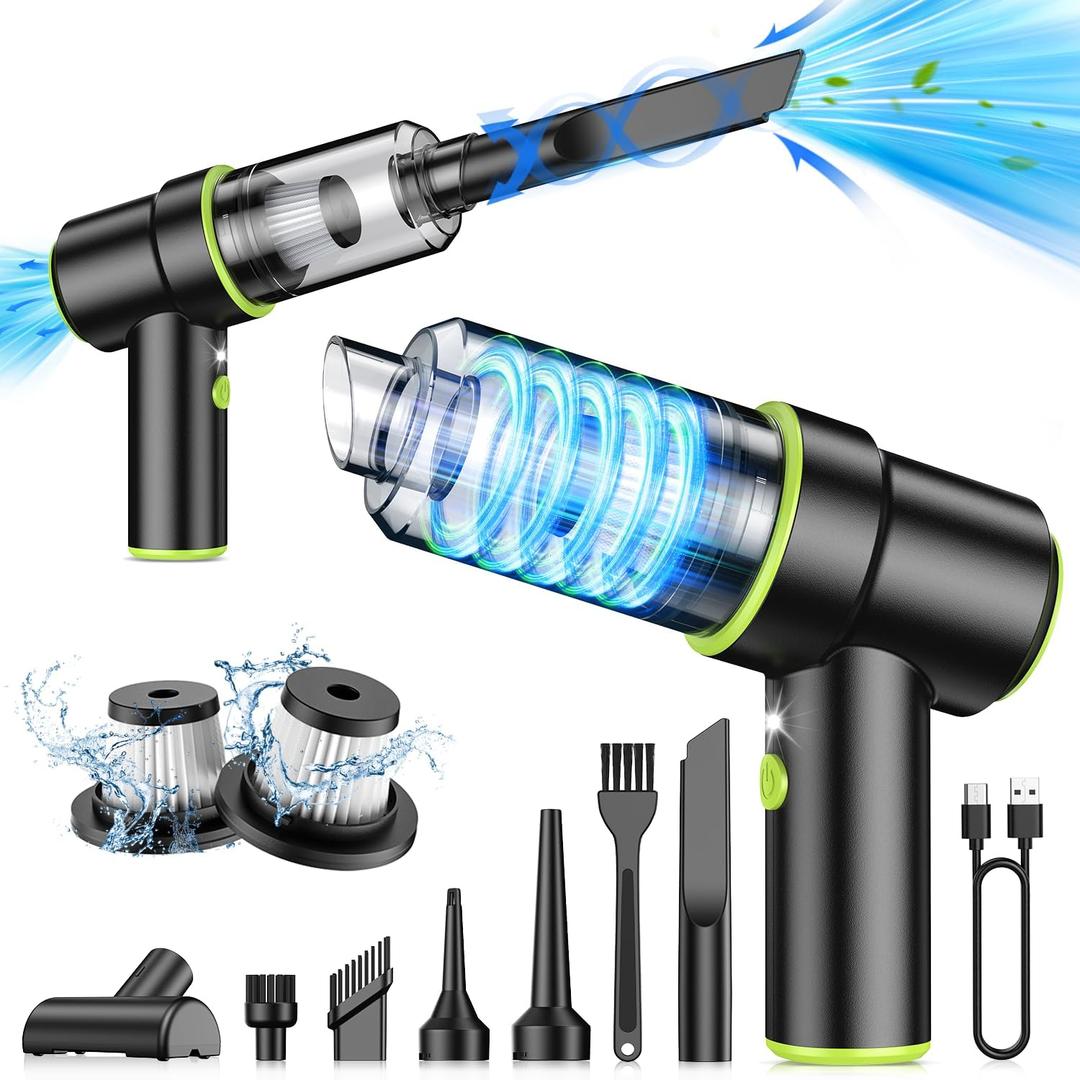 Handheld Car Vacuum Portable Cordless 12000PA, 2 in 1 Handheld Vacuum Cleaner and Air Duster with Multi-Nozzles and LED Light, Mini Hand Held Vacuum Rechargeable for Home, Car, Office, Pet Hair