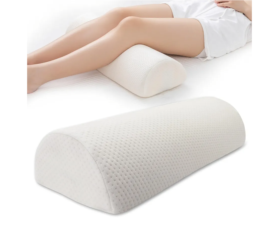 Half Moon Bolster Knee Pillow, Back Pain Relief Memory Foam Leg Pillow, Semi Roll Round Lumbar Leg Wedge for Side Sleepers - Reducing Head Neck Spine Hip Pressure - L