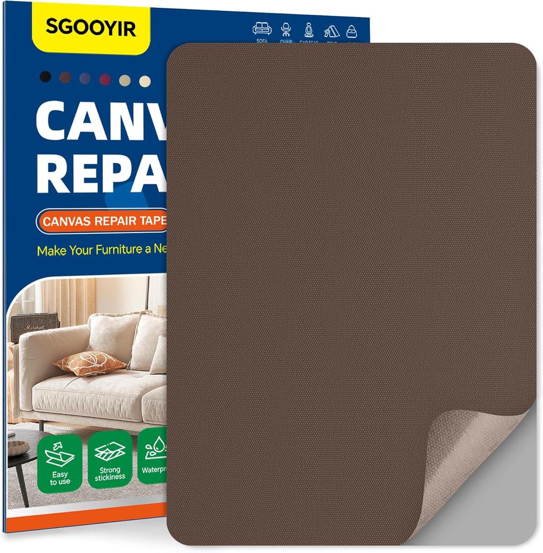 2 x Self-Adhesive Canvas Repair Tape, 8.3" x 11" Waterproof Canvas Repair Patch, Fabric Patch Repairs Kit for Furniture, Tents, Sunbrellas, Boat Covers Awnings, Couches, Clothes, Bags Darker Brown