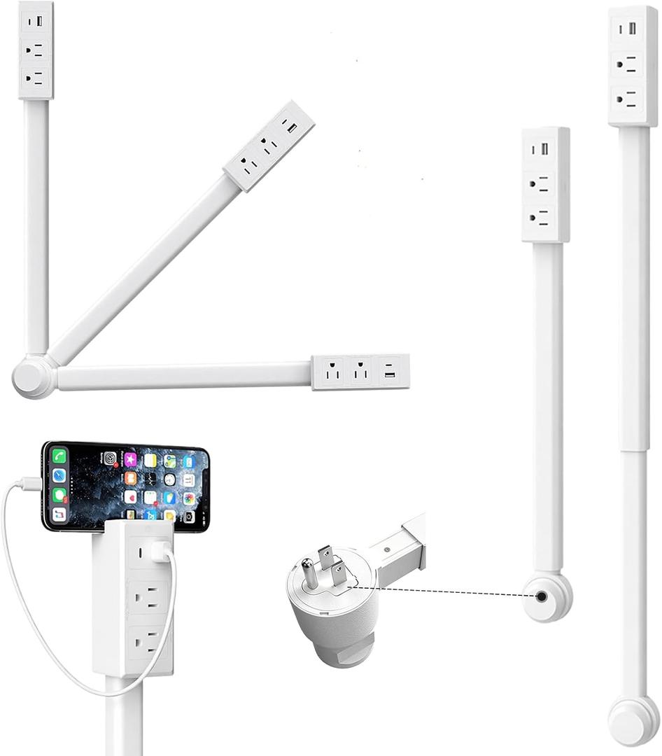 Rotates 180 Electrical Outlet Extender with 2 AC 1 USB-A 1 Type-C,Extends 17"-27" Power Outlet Extender Stick Access Hard-to-Reach for Bedroom Office Behind Couches Nightstands Desks Sofa