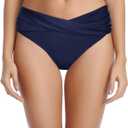 Tempt Me Women Twist Bikini Bottom Moderate High Cut Bathing Suit Bottoms Ruched Swimsuit Bottom (Navy Blue, Medium)