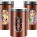 Canisters Sets for the Kitchen, 3pcs Sugar Flour Tea Coffee Storage Jars Stainless Steel Food Container Organizer for Kitchen Counter with Transparent Window (bronzy)