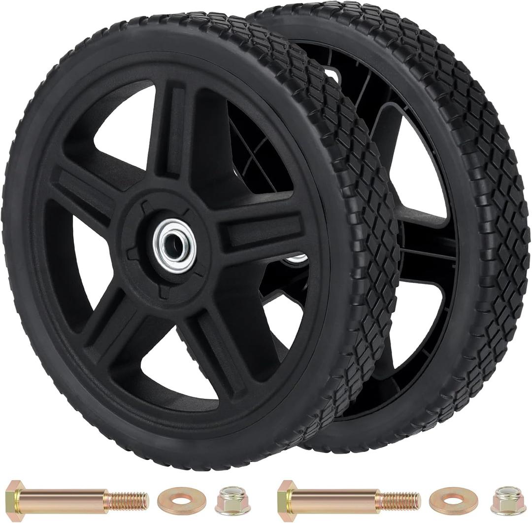 CheeMuii 10 Inch Lawn Mower Wheels 2 Pack 10" Push Mower Wheels with Bolts and Lock Nuts Kit Fit for Most Standard push Lawn Mowers/Generator/Garden Tiller/Handtruck