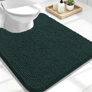 OLANLY Toilet Rugs U-Shaped 24x20, Extra Soft Absorbent Chenille Contour Bathroom Rugs for Toilet, Dry Quickly, Machine Washable, Non-Slip Bath Mat, Blackish Green