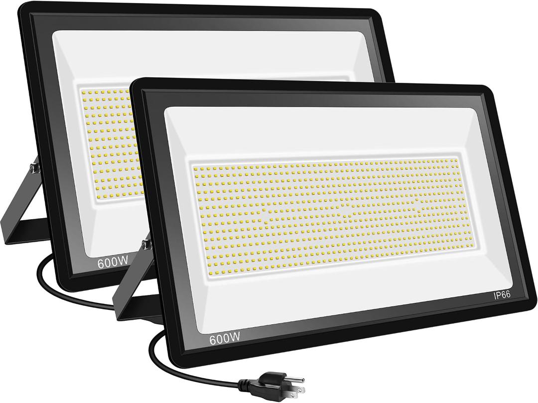 2 Pack 600W LED Flood Light, Outside Warm White Flood Lights,3000K 60000LM Super Bright Outdoor Security Lamp (3000W Equivalent), IP66 Waterproof Floodlight for Yard, Field, Court, Stadium