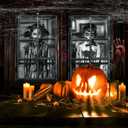 2 x Scary Halloween Curtains, 2 Pcs Creepy Halloween Windows Silhouette, Outside Blood Windows Decorations, Suitability Indoor Outdoor Horror Theme Party Window Decor